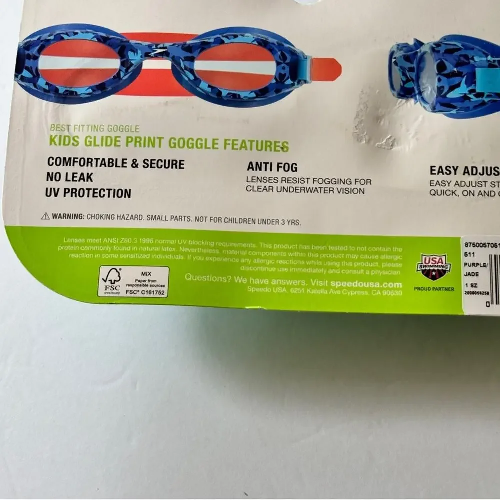 SPEEDO KIDS Glide Print Anti Fog No Leak Best Fitting Goggles  New in Package